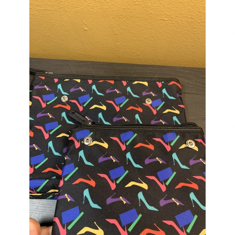 Cosmetic Bags MIMOSA‎ MAKEUP BAGs Set Of 2 Black W/ Shoe Design Colorful
